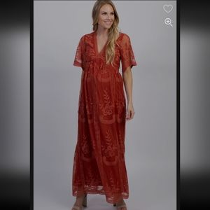 Rust Orange Lace Maternity Dress